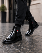 Men's Black Glossy Chelsea Boots | Synthetic Slip-On Ankle Boot