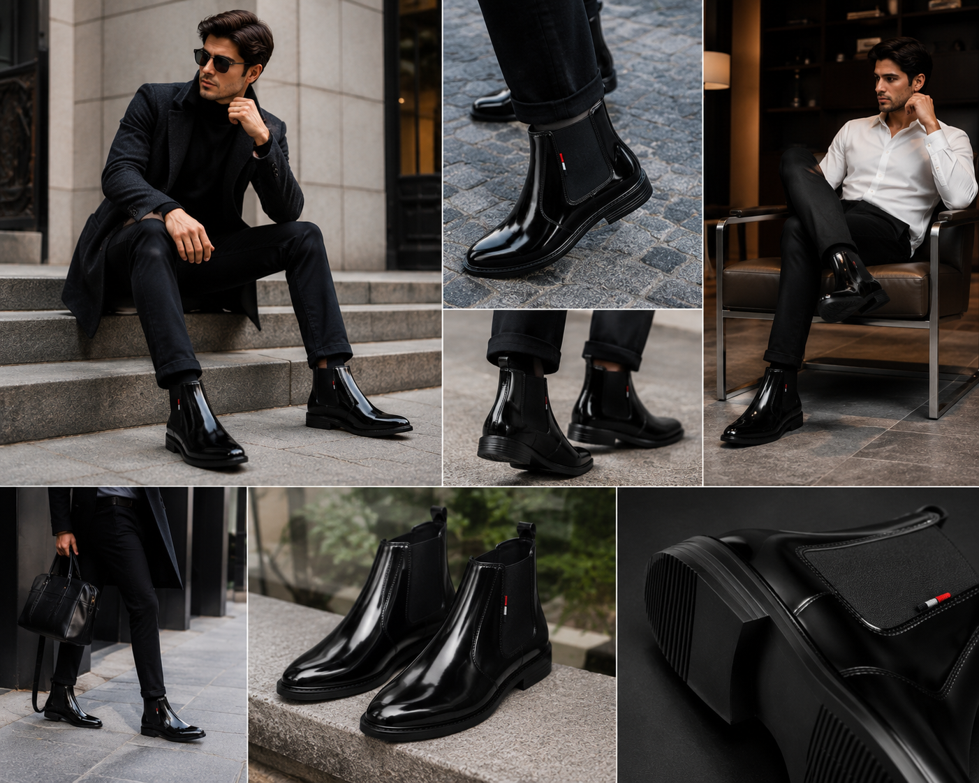 Men's Black Glossy Chelsea Boots | Synthetic Slip-On Ankle Boot