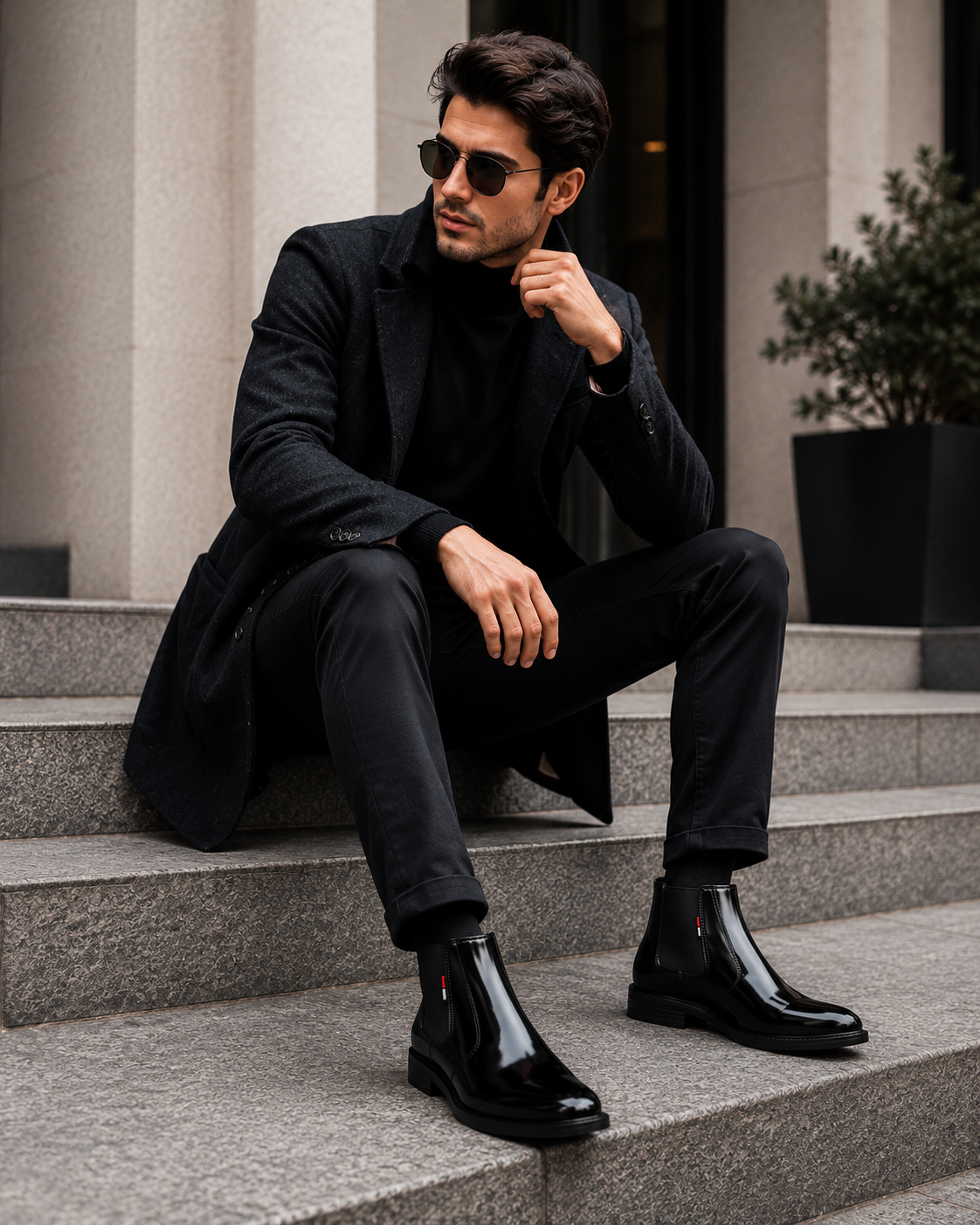 Men's Black Glossy Chelsea Boots | Synthetic Slip-On Ankle Boot