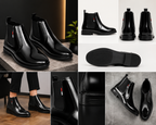 Men's Black Glossy Chelsea Boots | Synthetic Slip-On Ankle Boot