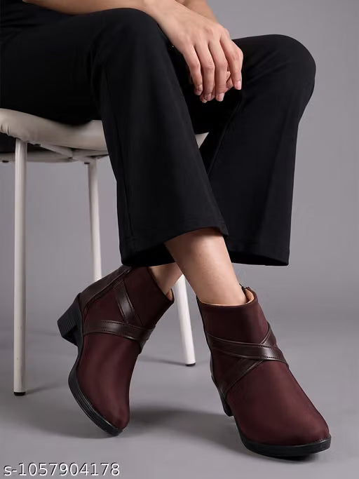 Stylish High Heel Long Ankle Synthetic Leather Zipper Boots for Women/Girls